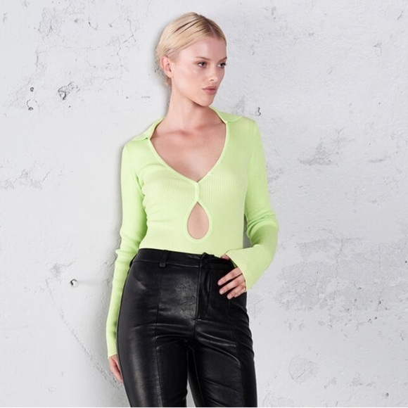 Bardot Rosario Knit Bodysuit In Lime Size XSmall NWT - Picture 2 of 11